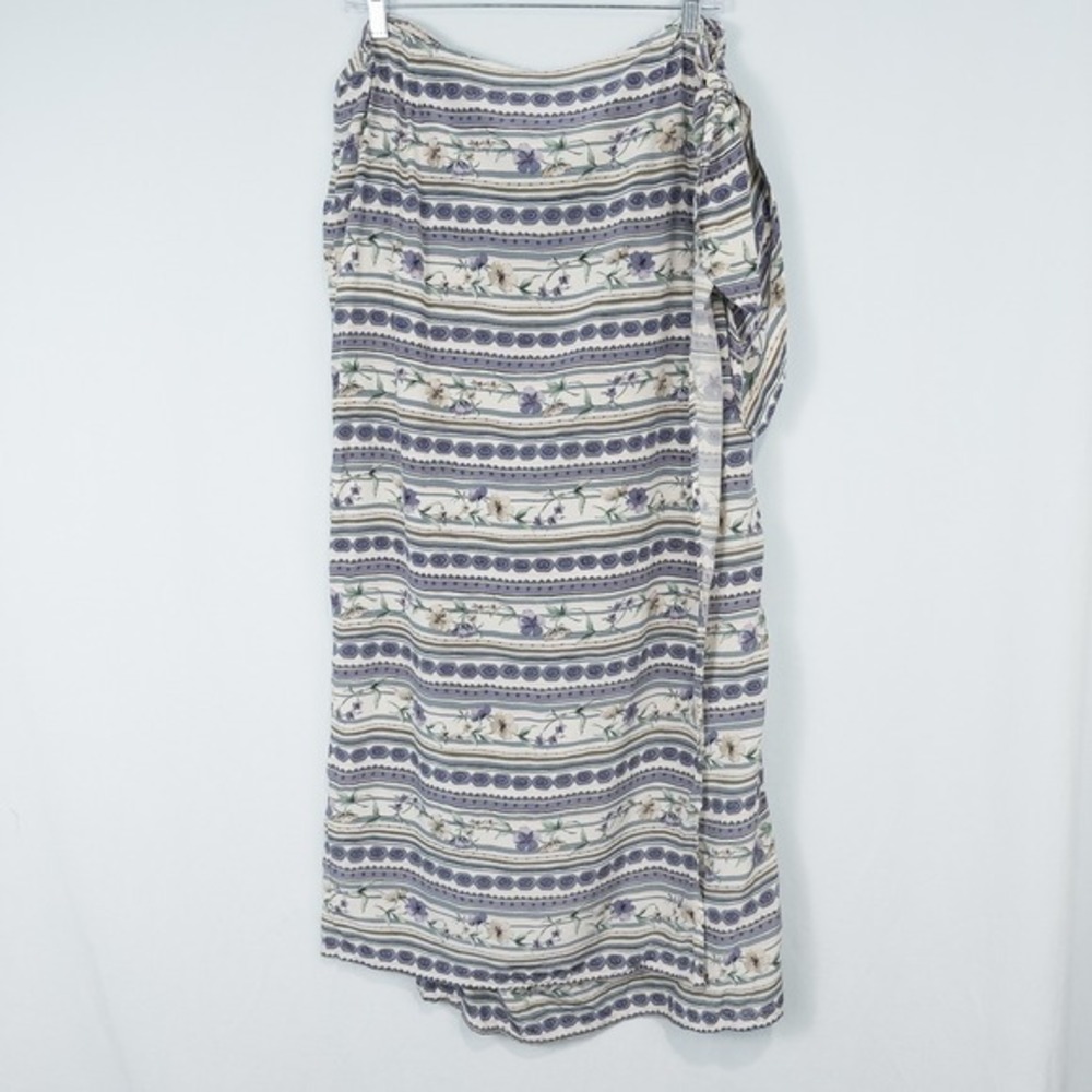 Bridgetown Collection‎ Floral Stripe Silk Wrap Maxi Skirt XL Cottagecore Retro